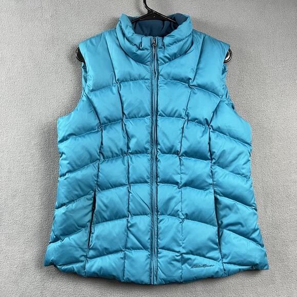 Eddie Bauer Vest Womens Large Blue 650 Down Puffer Full Zip Quilted Outdoor - Picture 1 of 9